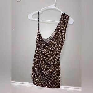 MKM designs brown white geometric one shoulder blouse y2k women’s M